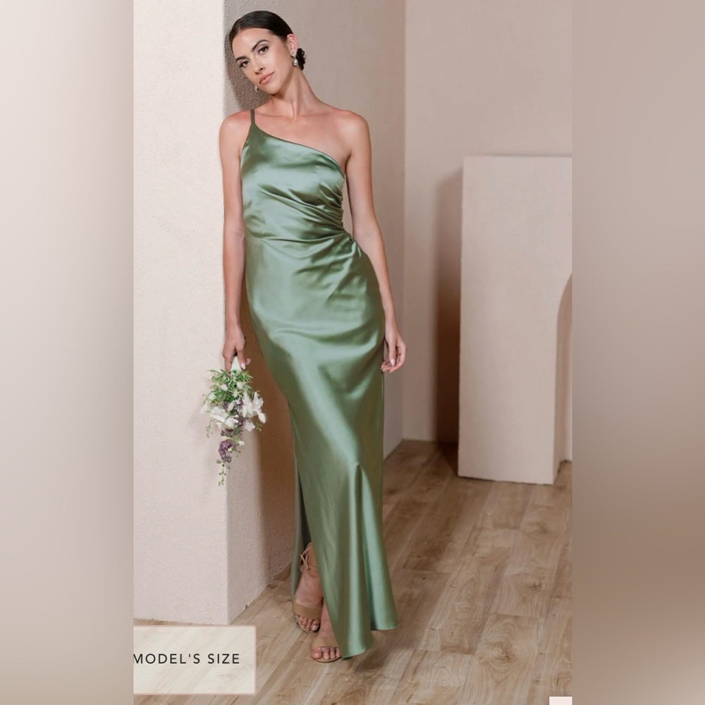 Revelry Jade Satin Dress in color Silver Sage